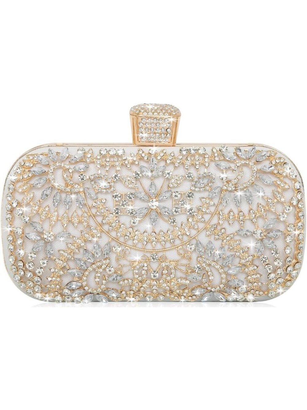 Women's White Rhinestone Chain Crossbody Tote Handbag Evening Bag